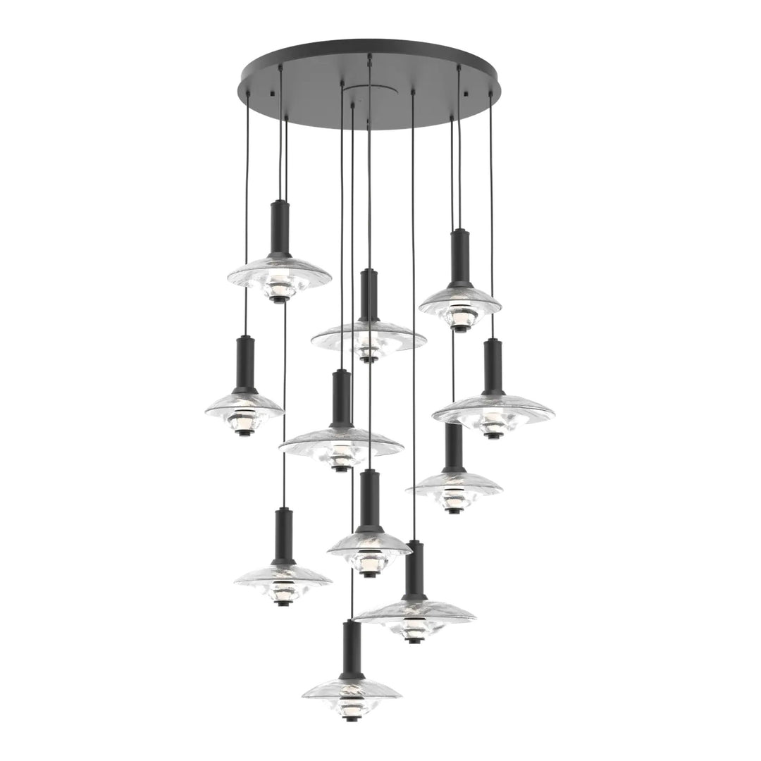 Cirrus Round Pendant Chandelier by Hammerton Studio in Matte Black with Clear Granite glass (11 Lights)