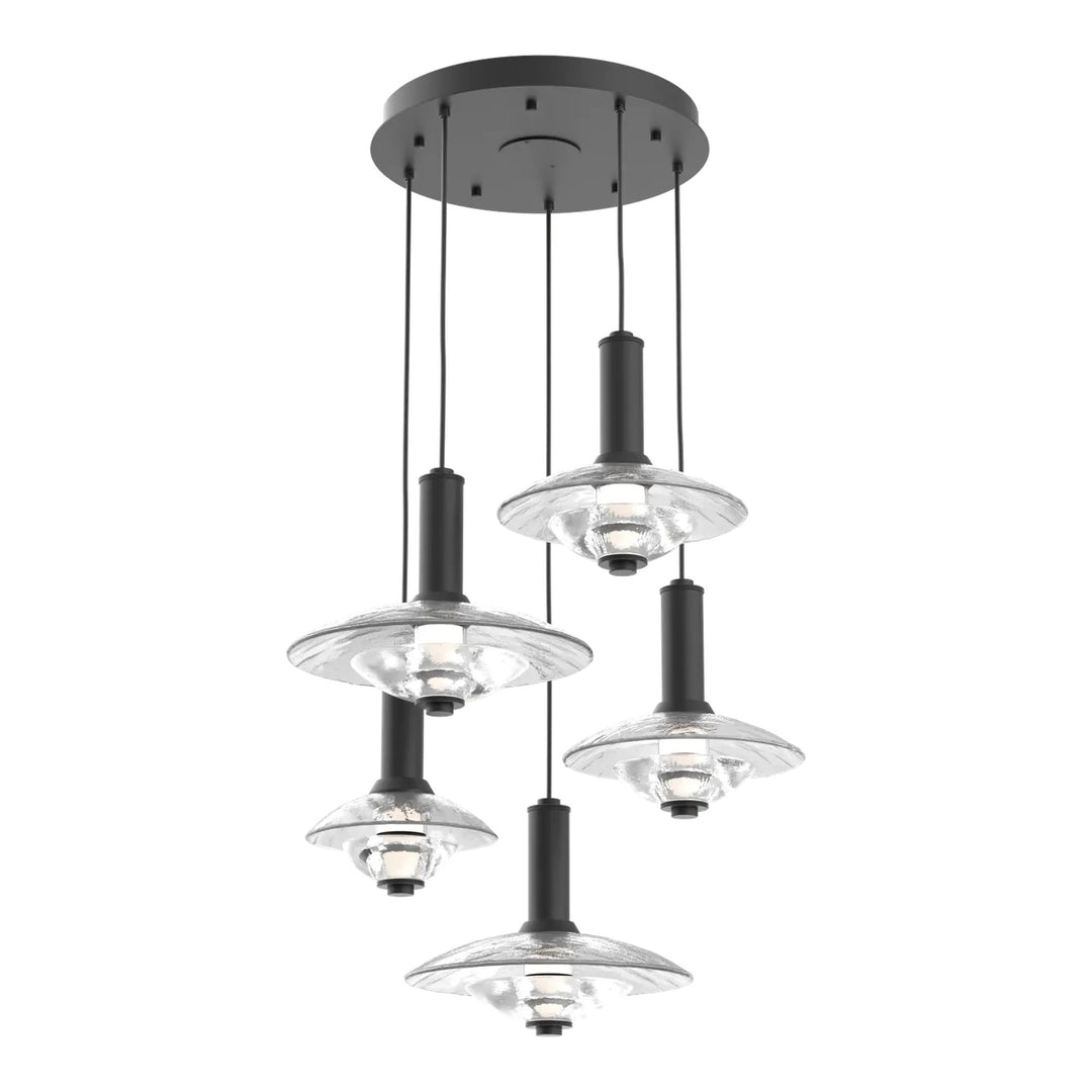 Cirrus Round Pendant Chandelier by Hammerton Studio in Matte Black with Clear Granite glass (5 Lights)