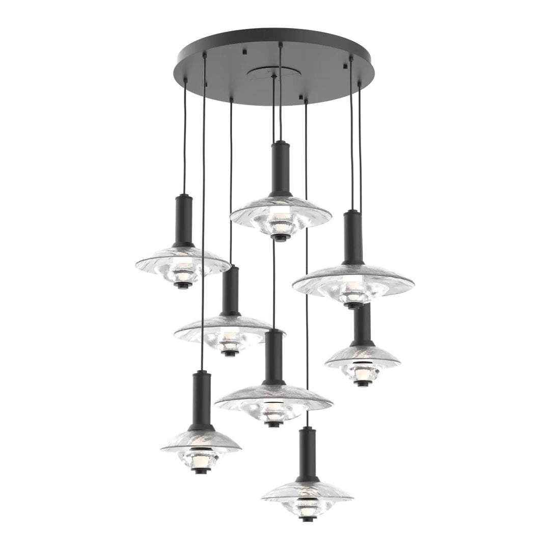 Cirrus Round Pendant Chandelier by Hammerton Studio in Matte Black with Clear Granite glass (8 Lights)