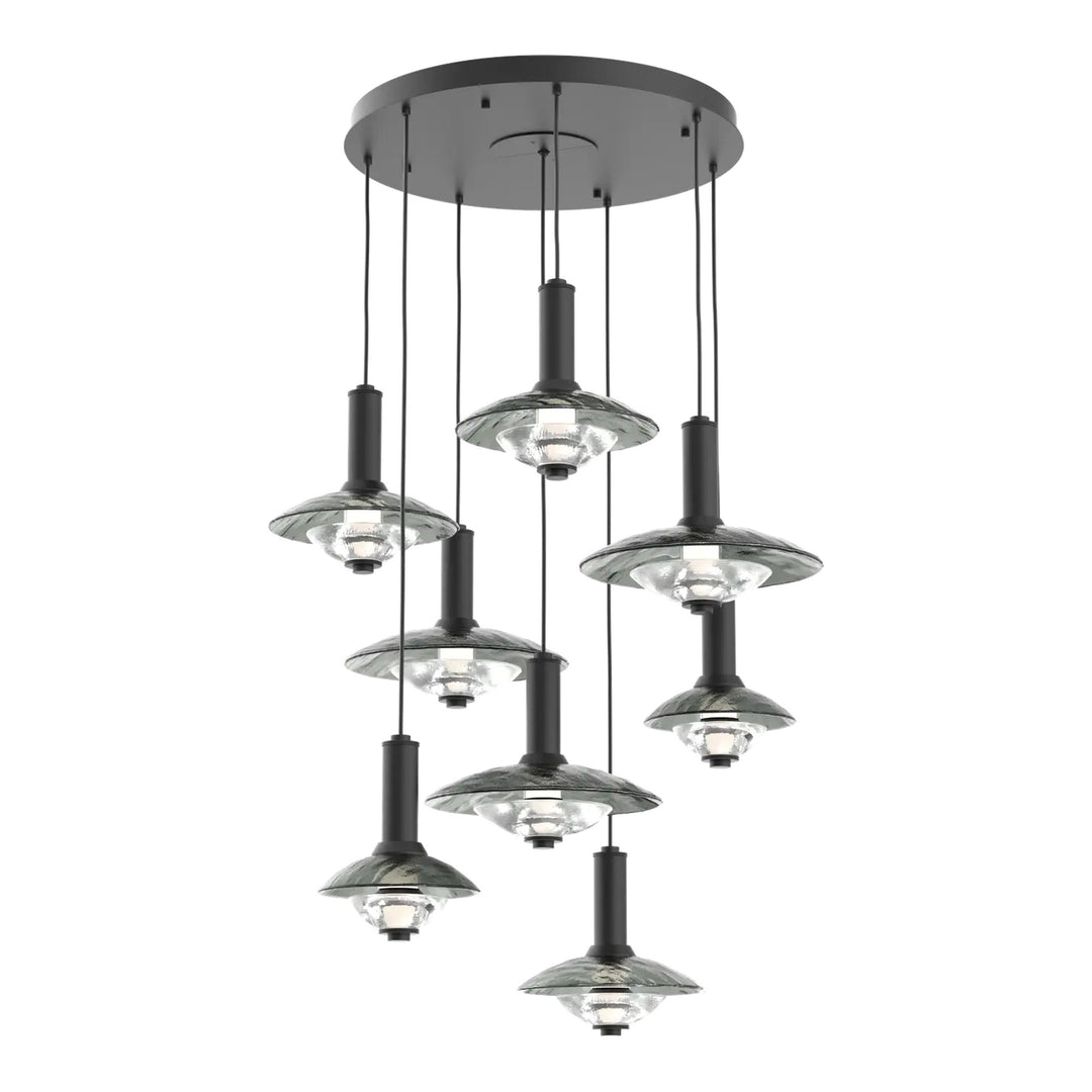 Cirrus Round Pendant Chandelier by Hammerton Studio in Matte Black with Smoke Granite glass