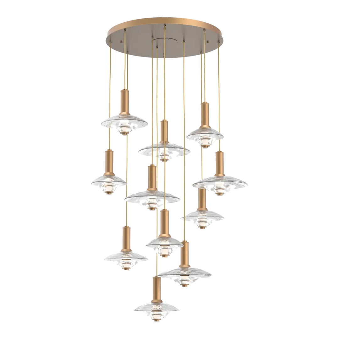 Cirrus Round Pendant Chandelier by Hammerton Studio in Novel Brass with Clear Granite glass (11 Lights)
