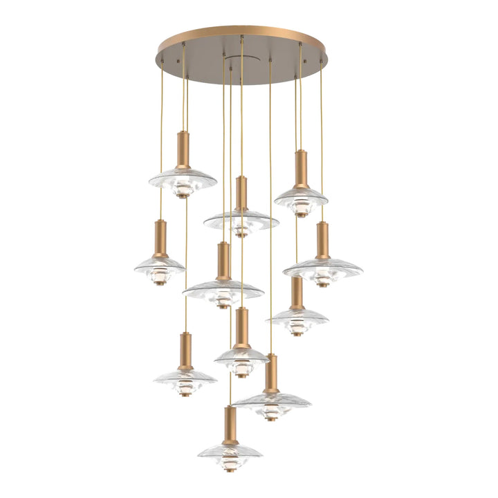 Cirrus Round Pendant Chandelier by Hammerton Studio in Novel Brass with Clear Granite glass (11 Lights)