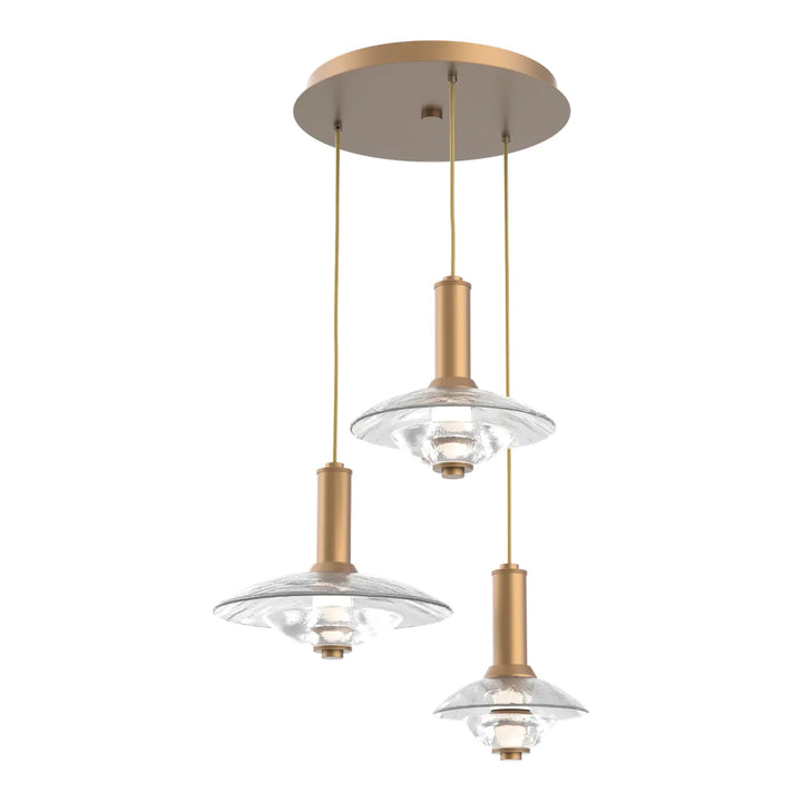 Cirrus Round Pendant Chandelier by Hammerton Studio in Novel Brass with Clear Granite glass (3 Lights)