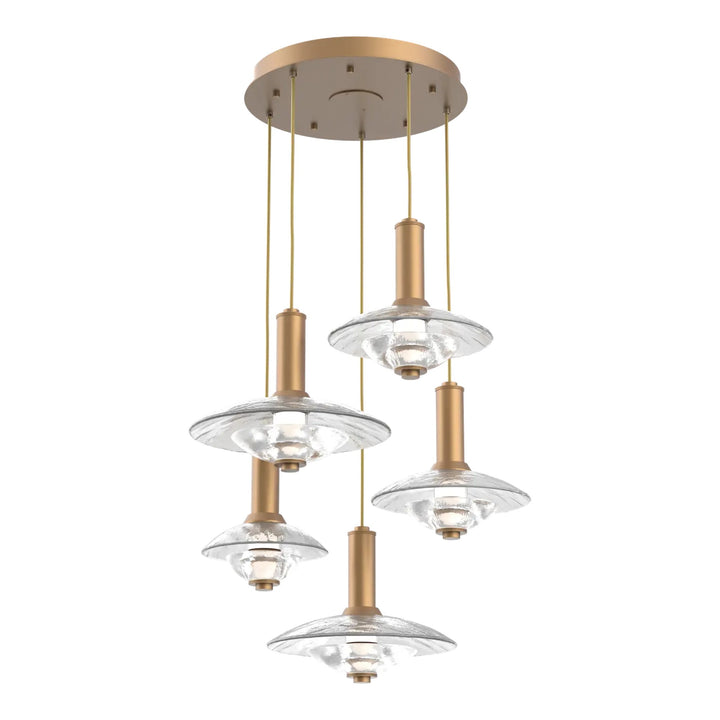 Cirrus Round Pendant Chandelier by Hammerton Studio in Novel Brass with Clear Granite glass (5 Lights)