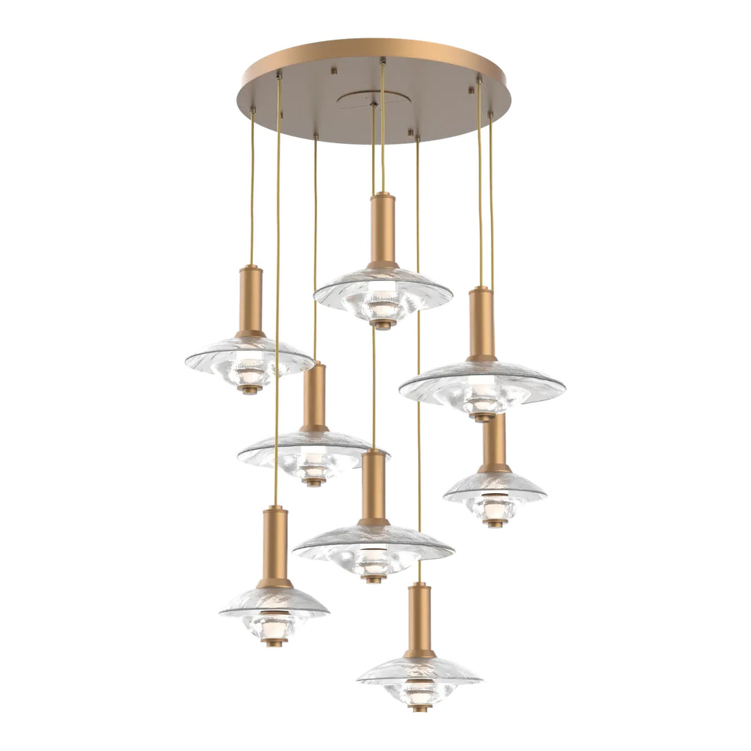 Cirrus Round Pendant Chandelier by Hammerton Studio in Novel Brass with Clear Granite glass (8 Lights)