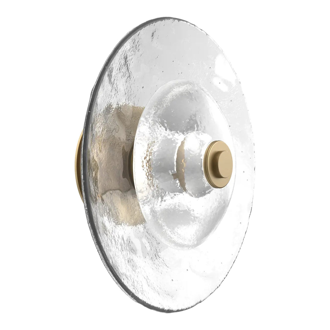 Cirrus Single Sconce &amp; Flush Mount by Hammerton Studio in Gilded Brass with Clear Granite glass (Large)