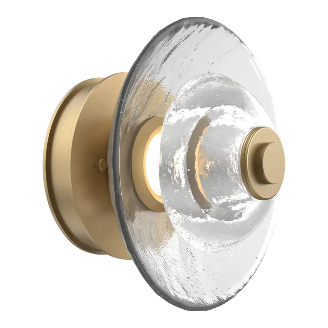 Cirrus Single Sconce &amp; Flush Mount by Hammerton Studio in Gilded Brass with Clear Granite glass (Small)