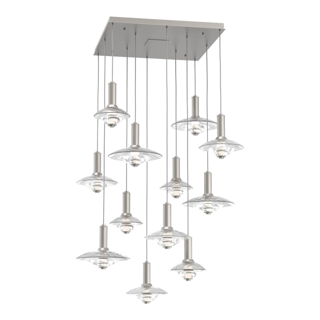 Cirrus Square Pendant Chandelier by Hammerton Studio in Beige Silver with Clear Granite glass (12 Lights)