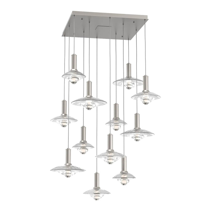 Cirrus Square Pendant Chandelier by Hammerton Studio in Beige Silver with Clear Granite glass (12 Lights)