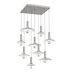 Cirrus Square Pendant Chandelier by Hammerton Studio in Beige Silver with Clear Granite glass (9 Lights)