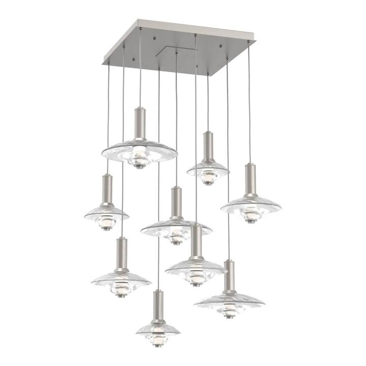 Cirrus Square Pendant Chandelier by Hammerton Studio in Beige Silver with Clear Granite glass (9 Lights)