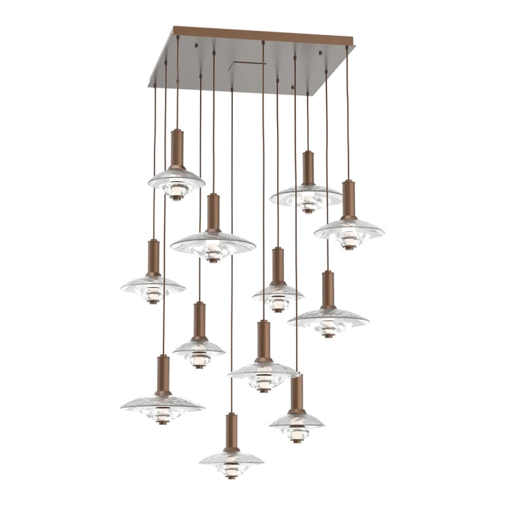 Cirrus Square Pendant Chandelier by Hammerton Studio in Burnished Bronze with Clear Granite glass (12 Lights)