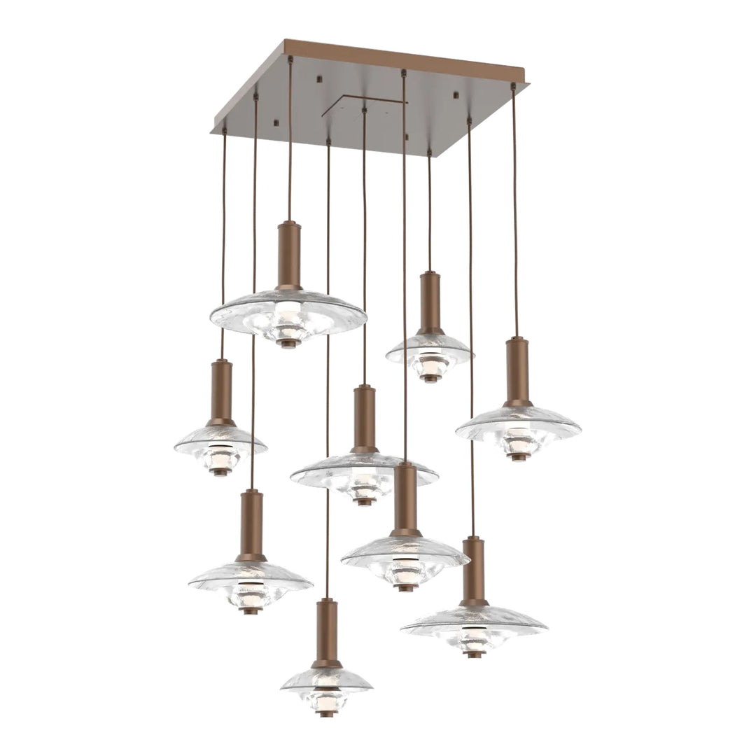 Cirrus Square Pendant Chandelier by Hammerton Studio in Burnished Bronze with Clear Granite glass (9 Lights)