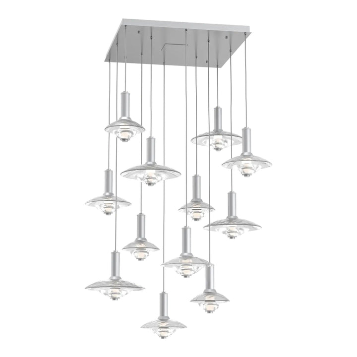 Cirrus Square Pendant Chandelier by Hammerton Studio in Classic Silver with Clear Granite glass (12 Lights)