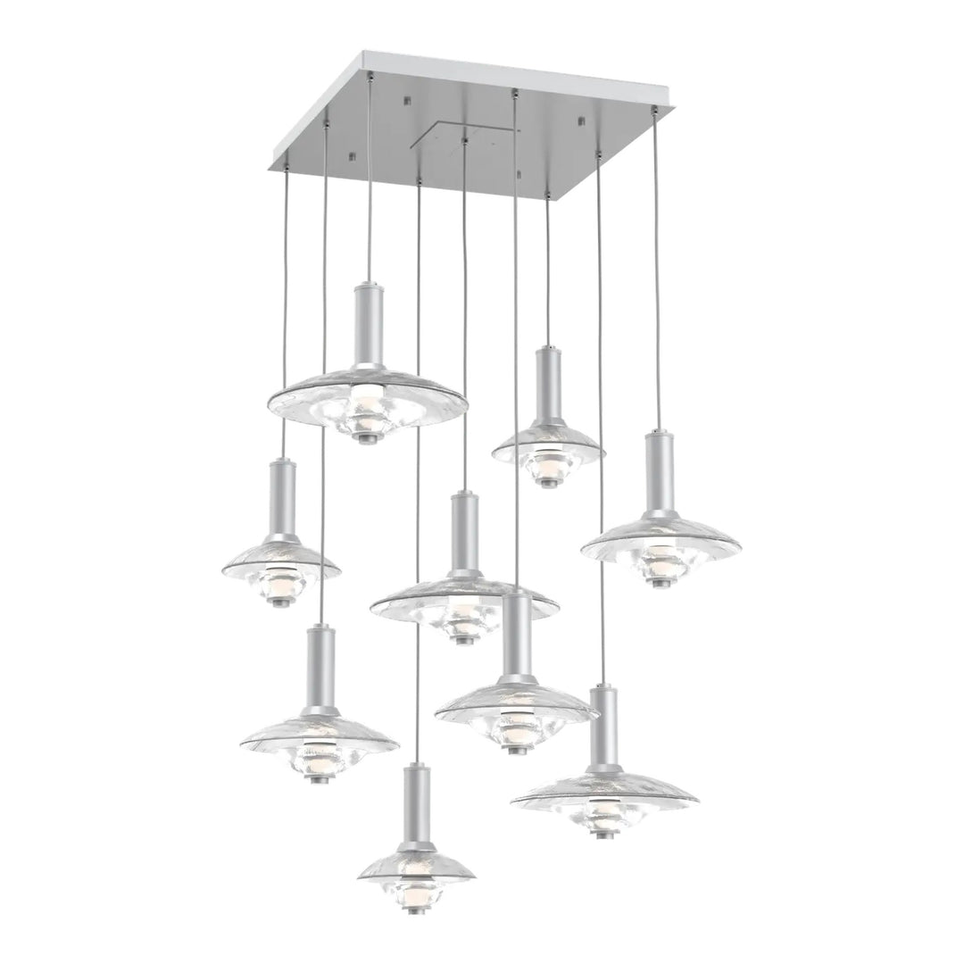 Cirrus Square Pendant Chandelier by Hammerton Studio in Classic Silver with Clear Granite glass (9 Lights)