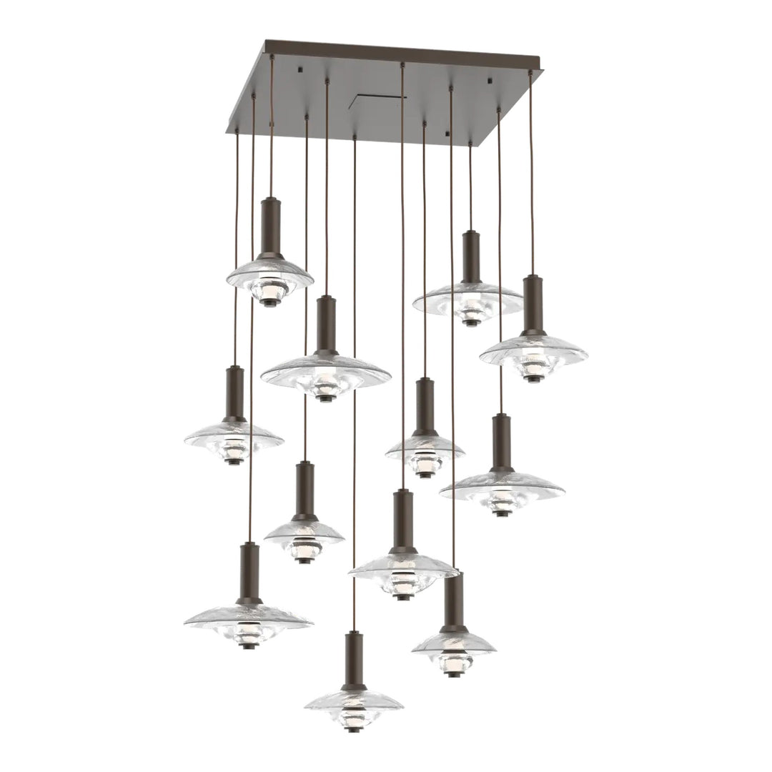 Cirrus Square Pendant Chandelier by Hammerton Studio in Flat Bronze with Clear Granite glass (12 Lights)