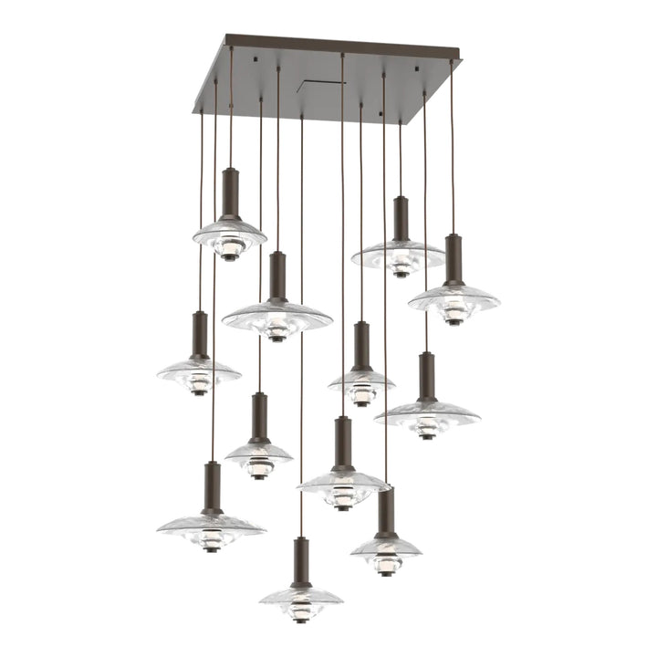 Cirrus Square Pendant Chandelier by Hammerton Studio in Flat Bronze with Clear Granite glass (12 Lights)
