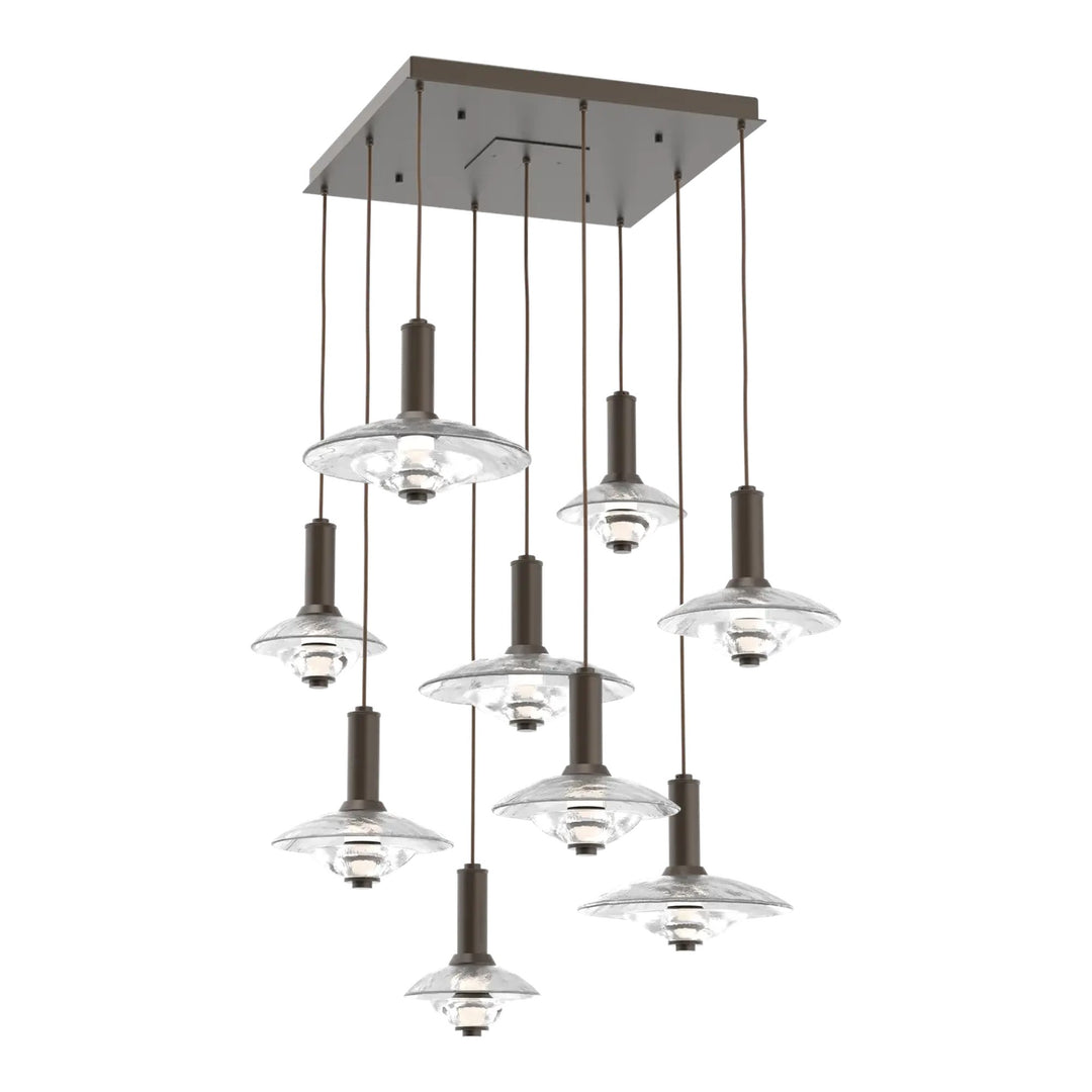 Cirrus Square Pendant Chandelier by Hammerton Studio in Flat Bronze with Clear Granite glass (9 Lights)