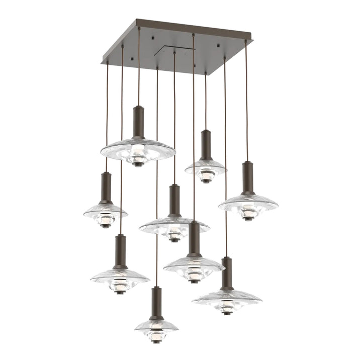 Cirrus Square Pendant Chandelier by Hammerton Studio in Flat Bronze with Clear Granite glass (9 Lights)