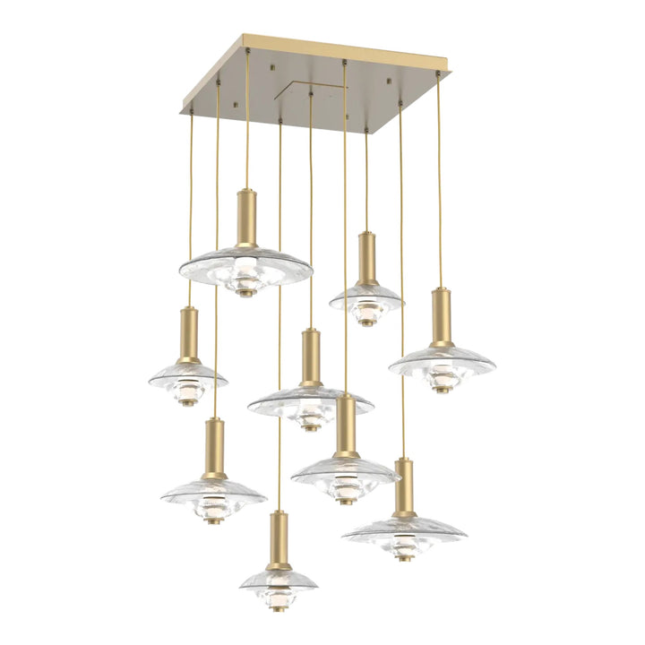 Cirrus Square Pendant Chandelier by Hammerton Studio in Gilded Brass with Clear Granite glass (9 Lights)