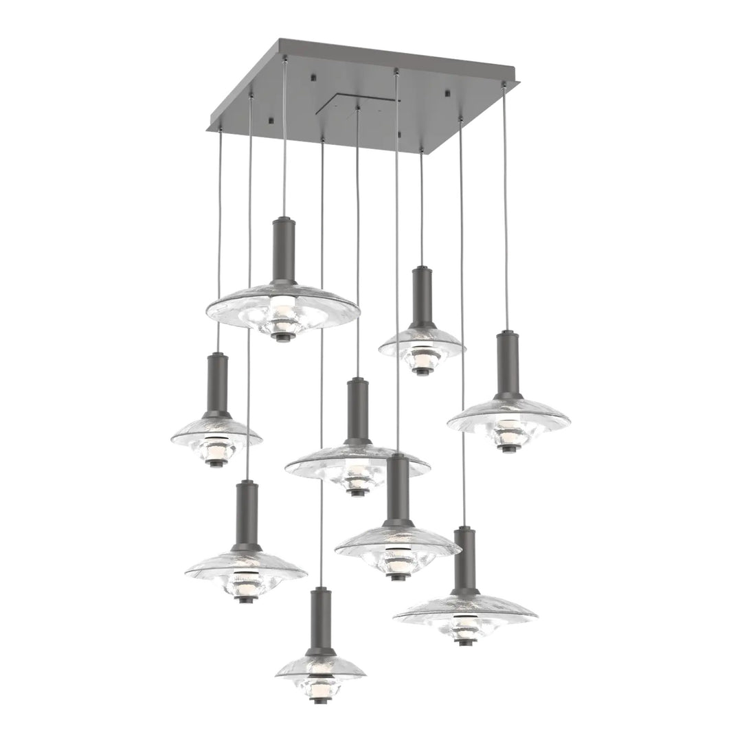 Cirrus Square Pendant Chandelier by Hammerton Studio in Graphite with Clear Granite glass (9 Lights)