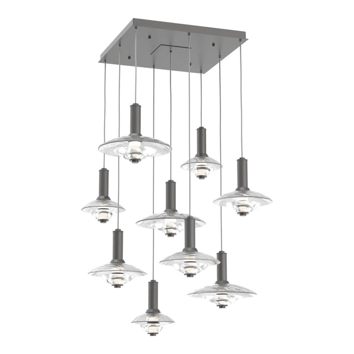 Cirrus Square Pendant Chandelier by Hammerton Studio in Graphite with Clear Granite glass (9 Lights)