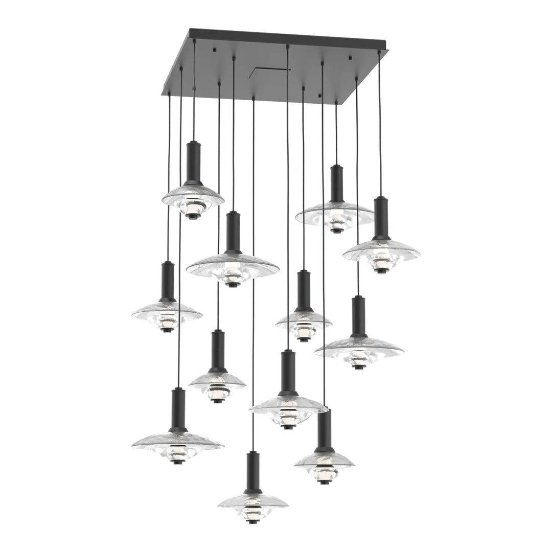 Cirrus Square Pendant Chandelier by Hammerton Studio in Matte Black with Clear Granite glass (12 Lights)