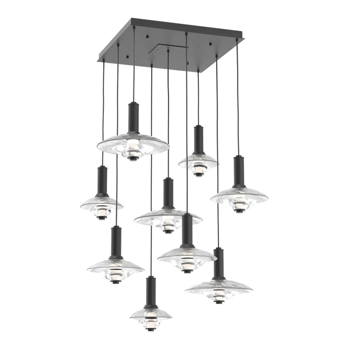 Cirrus Square Pendant Chandelier by Hammerton Studio in Matte Black with Clear Granite glass (9 Lights)