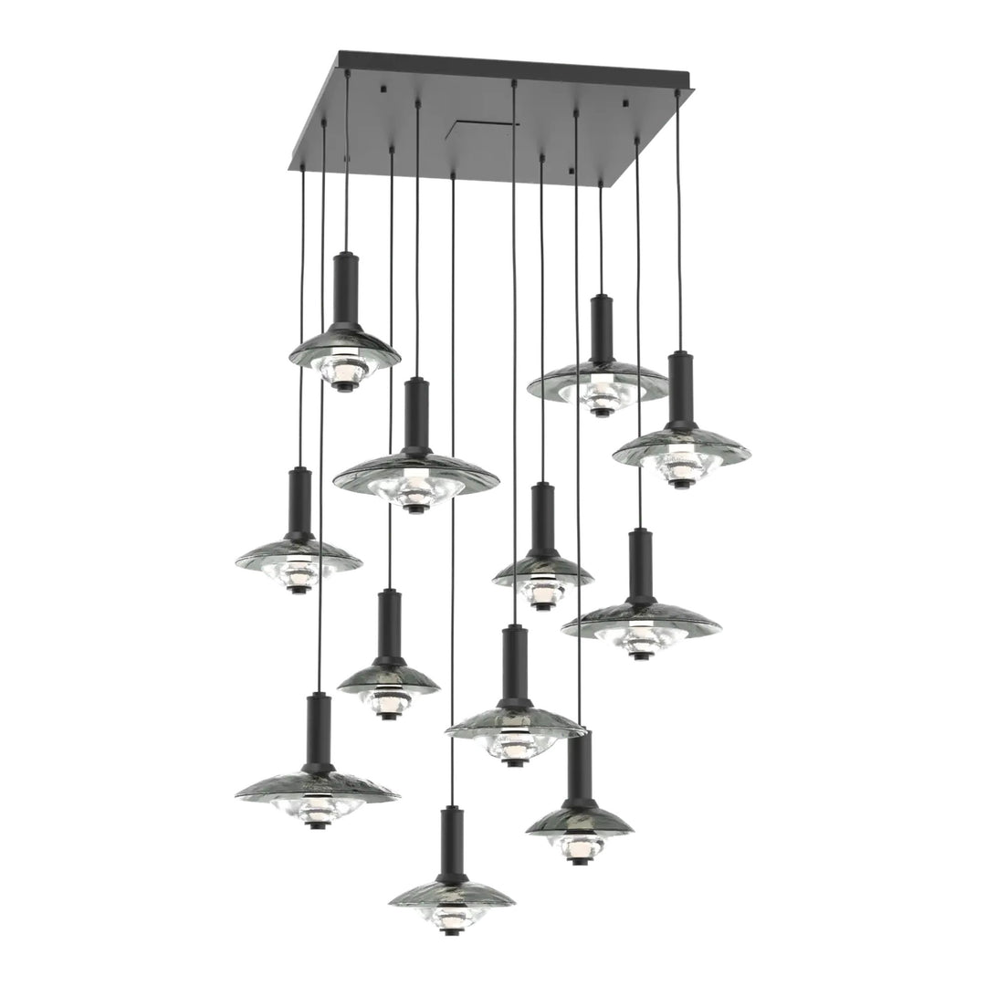 Cirrus Square Pendant Chandelier by Hammerton Studio in Matte Black with Smoke Granite glass