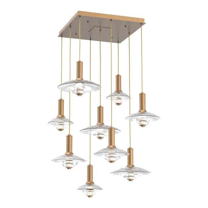 Cirrus Square Pendant Chandelier by Hammerton Studio in Novel Brass with Clear Granite glass (9 Lights)