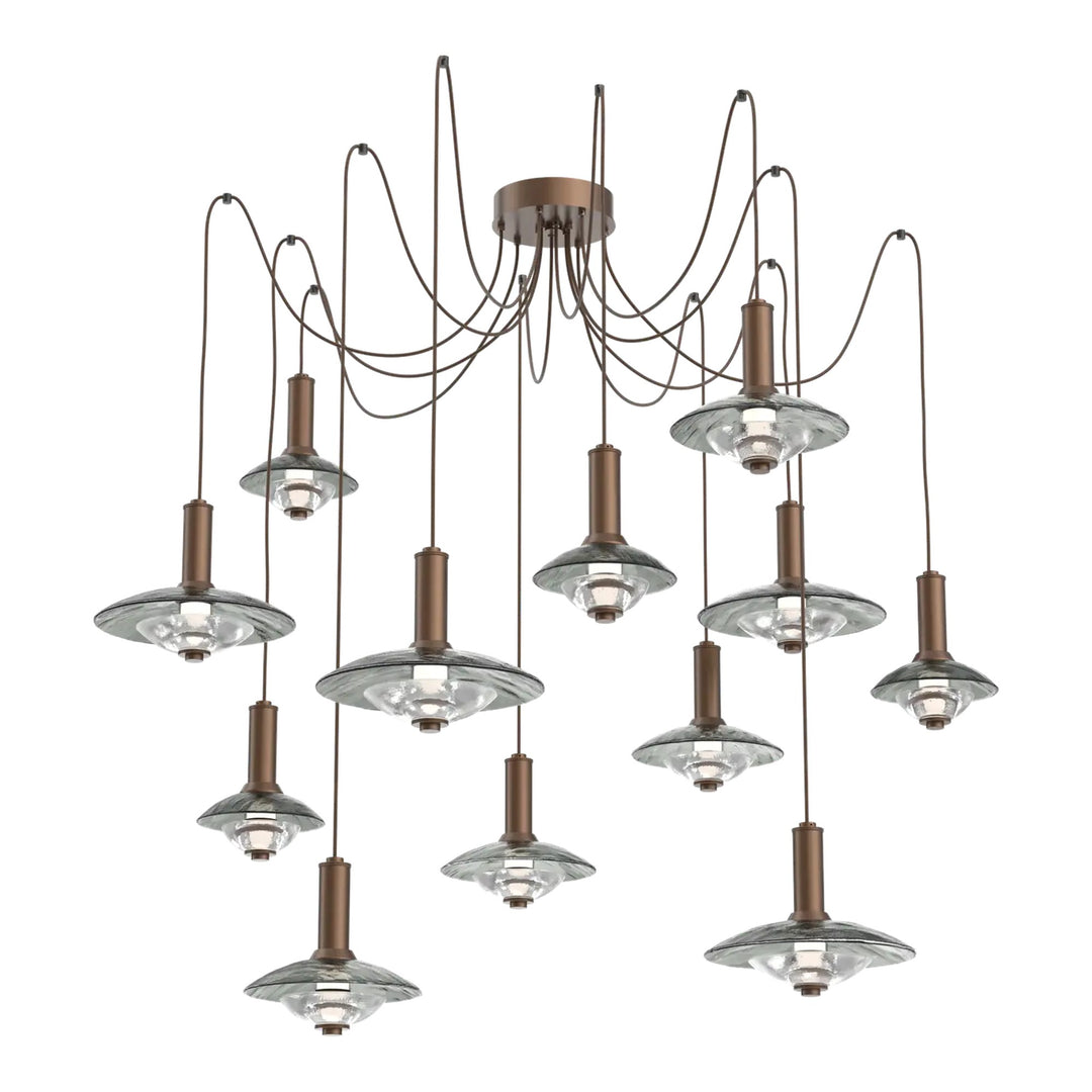 Cirrus Swag Chandelier by Hammerton Studio in Burnished Bronze with Smoke Granite glass (12 Lights)