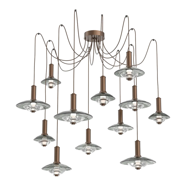 Cirrus Swag Chandelier by Hammerton Studio in Burnished Bronze with Smoke Granite glass (12 Lights)