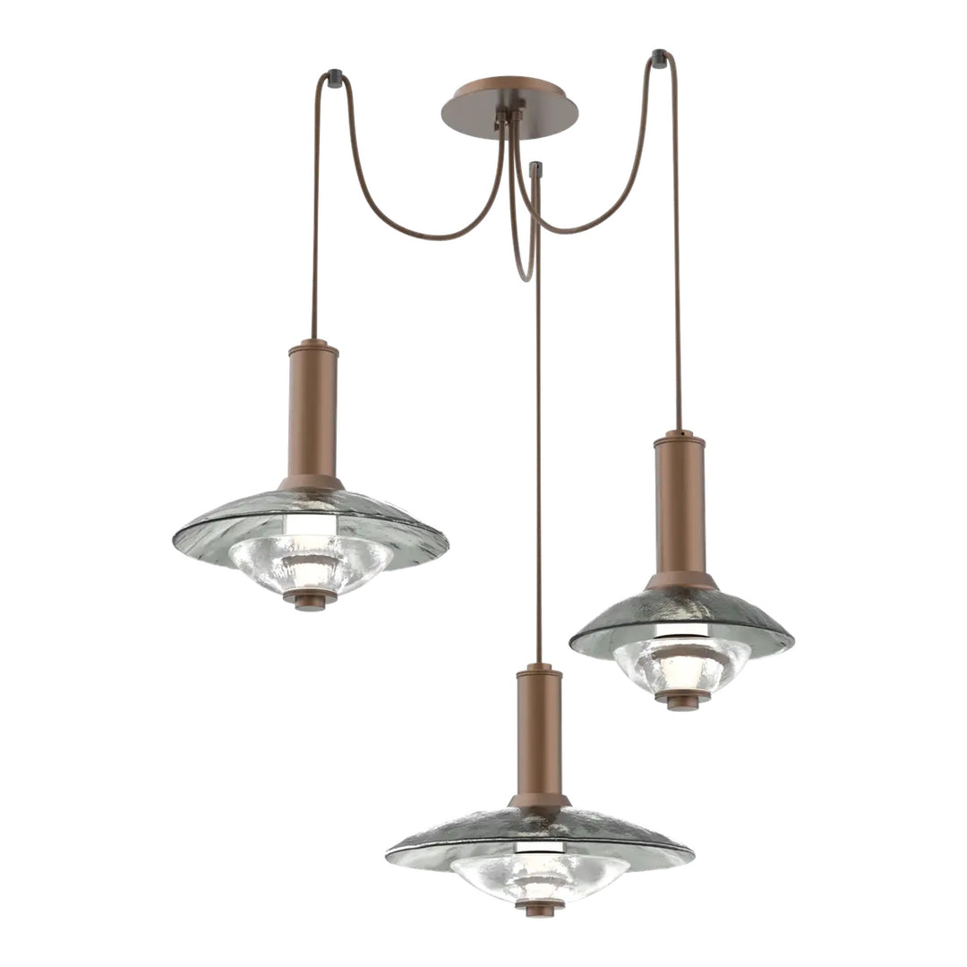 Cirrus Swag Chandelier by Hammerton Studio in Burnished Bronze with Smoke Granite glass (3 Lights)