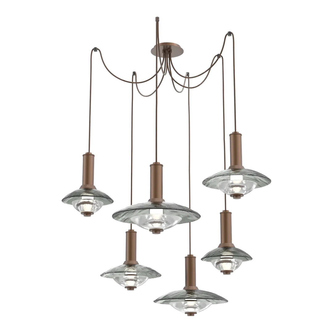 Cirrus Swag Chandelier by Hammerton Studio in Burnished Bronze with Smoke Granite glass (6 Lights)
