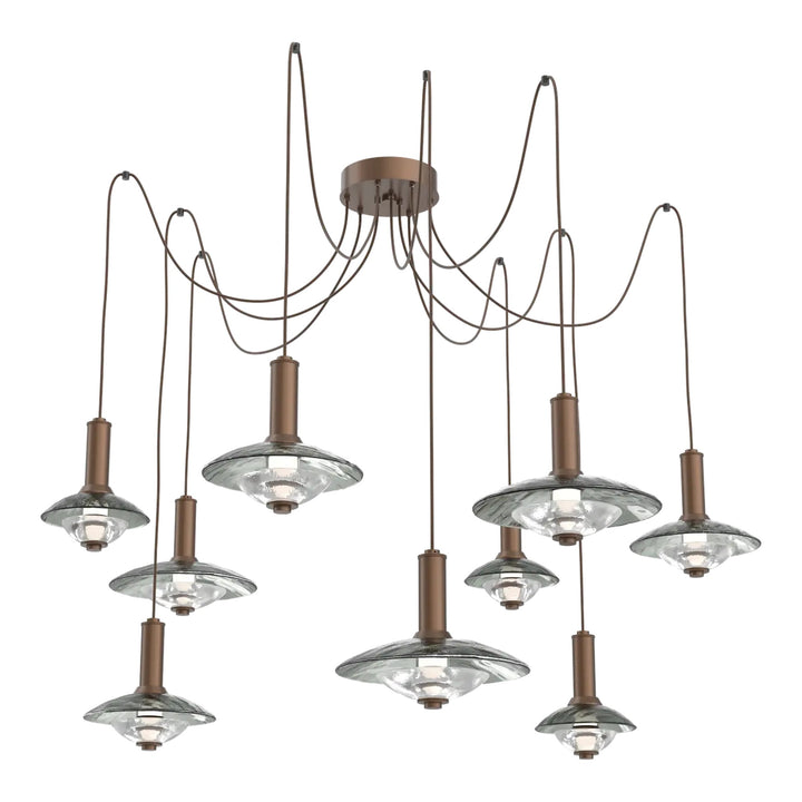 Cirrus Swag Chandelier by Hammerton Studio in Burnished Bronze with Smoke Granite glass (9 Lights)