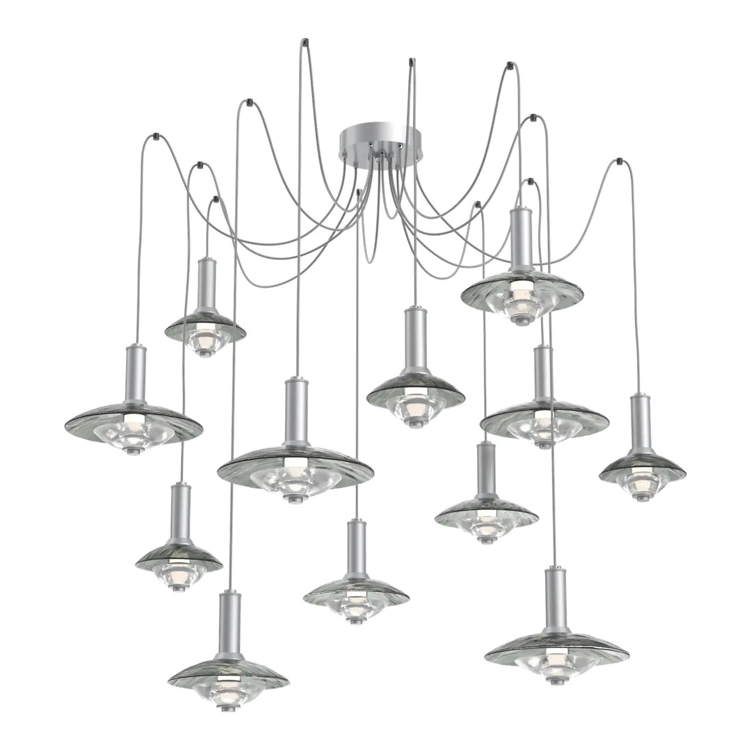 Cirrus Swag Chandelier by Hammerton Studio in Classic Silver with Smoke Granite glass (12 Lights)