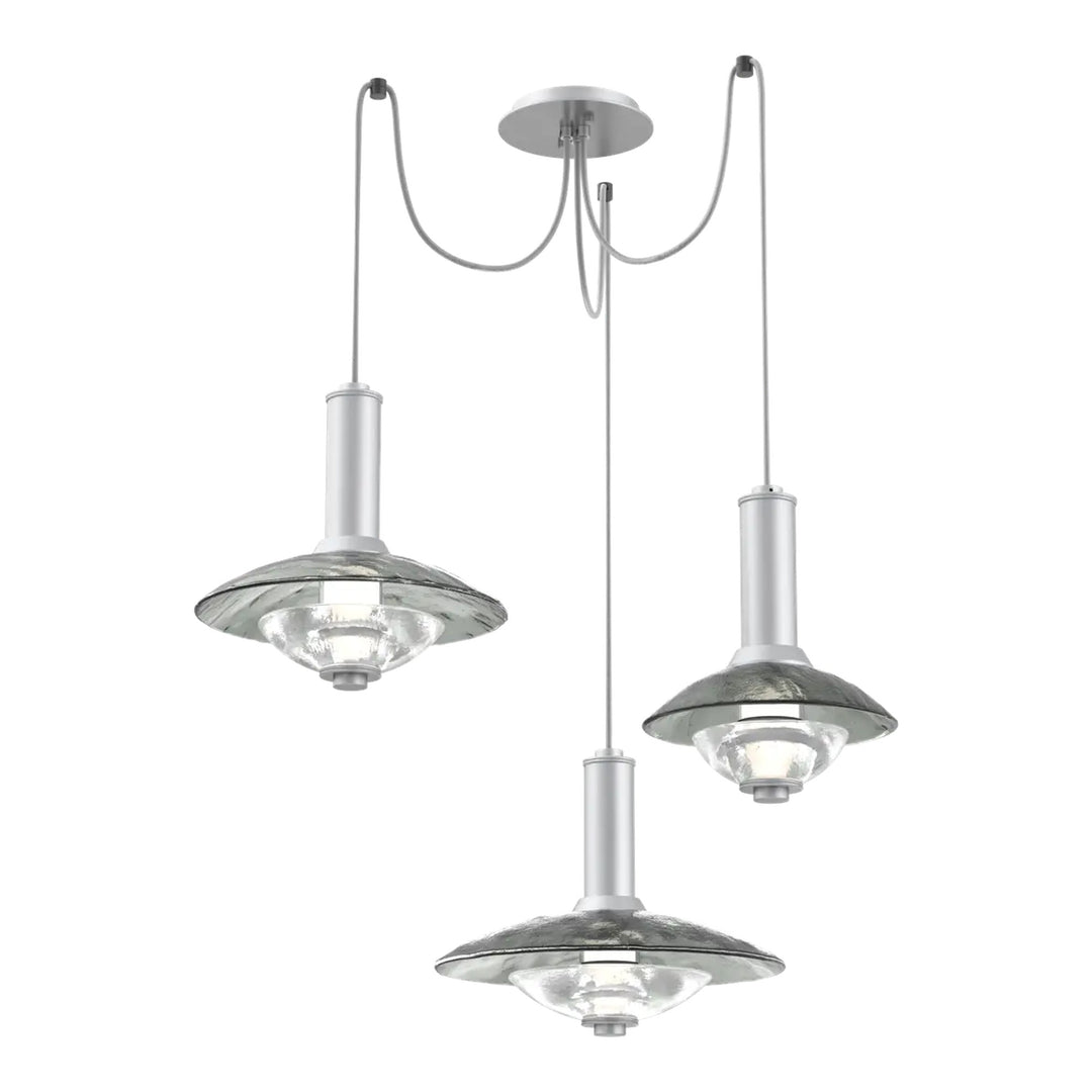Cirrus Swag Chandelier by Hammerton Studio in Classic Silver with Smoke Granite glass (3 Lights)