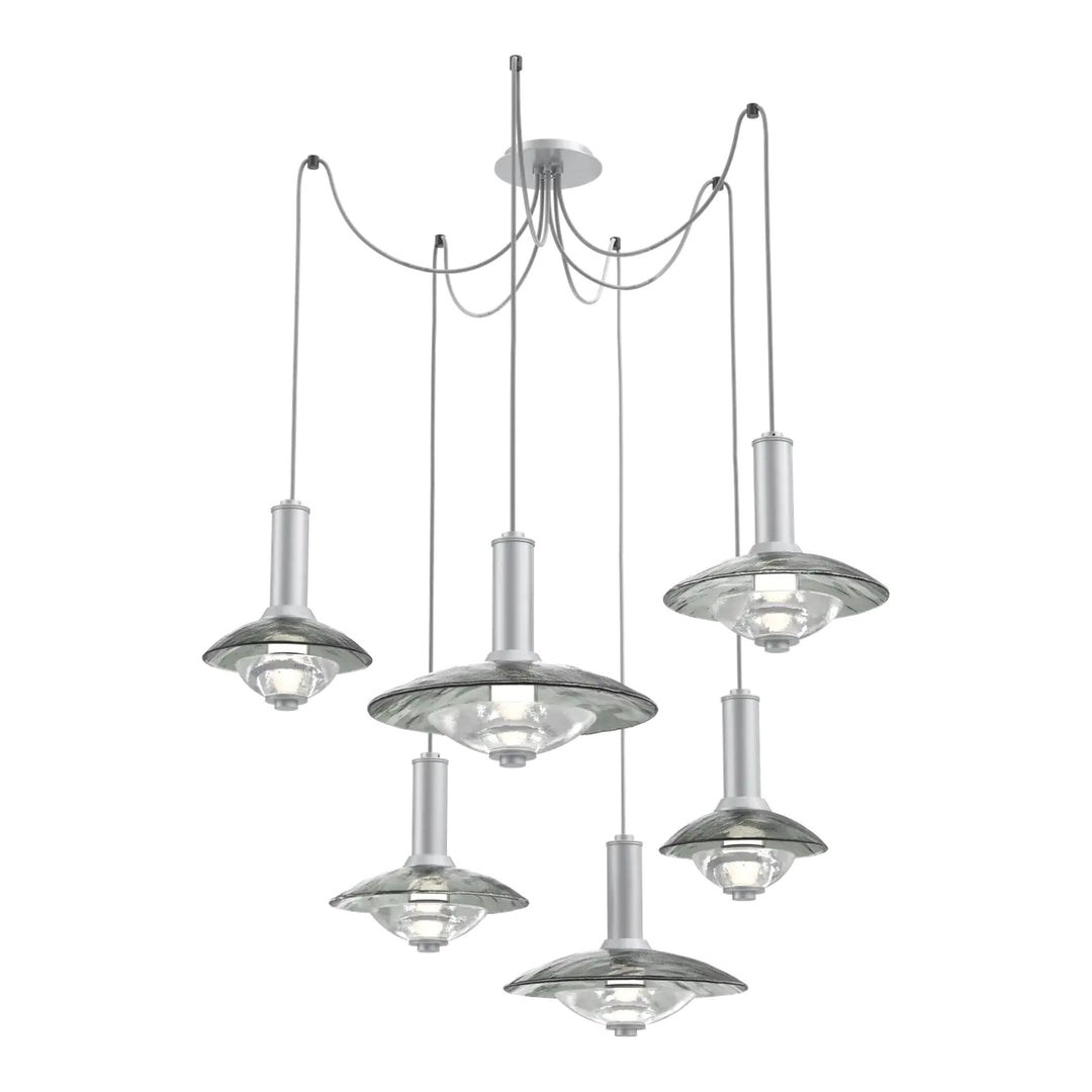 Cirrus Swag Chandelier by Hammerton Studio in Classic Silver with Smoke Granite glass (6 Lights)