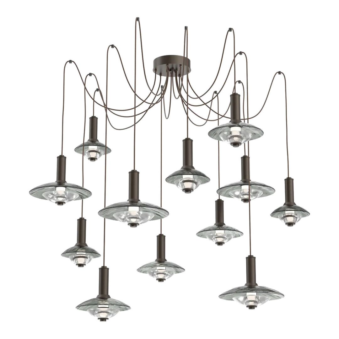 Cirrus Swag Chandelier by Hammerton Studio in Flat Bronze with Smoke Granite glass (12 Lights)