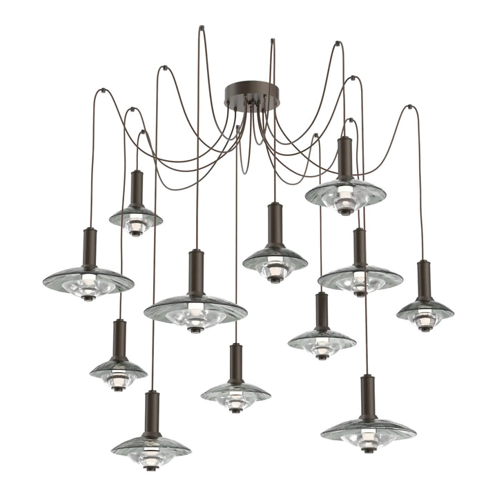 Cirrus Swag Chandelier by Hammerton Studio in Flat Bronze with Smoke Granite glass (12 Lights)