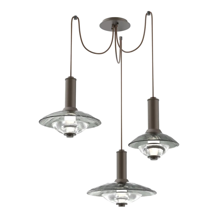 Cirrus Swag Chandelier by Hammerton Studio in Flat Bronze with Smoke Granite glass (3 Lights)