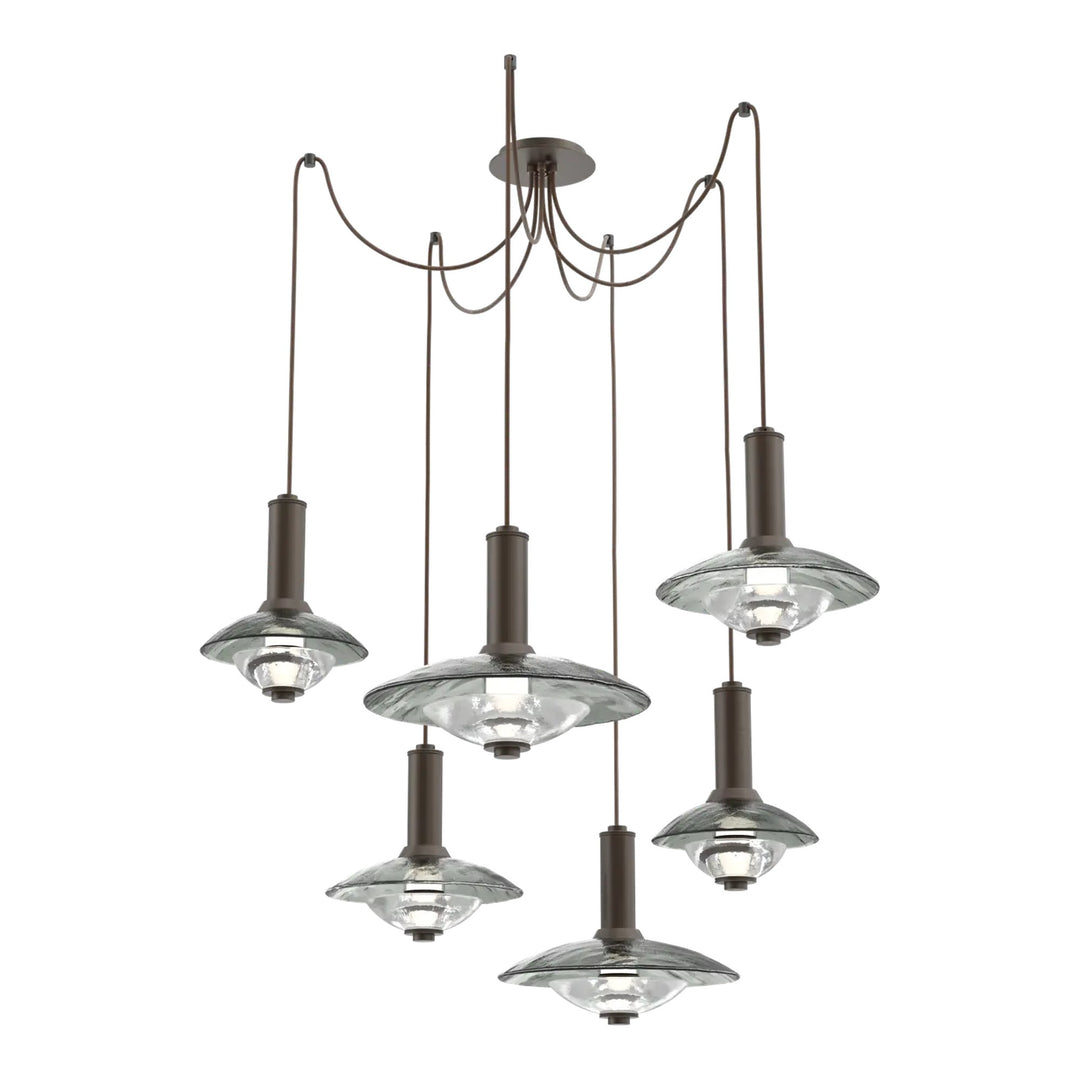 Cirrus Swag Chandelier by Hammerton Studio in Flat Bronze with Smoke Granite glass (6 Lights)