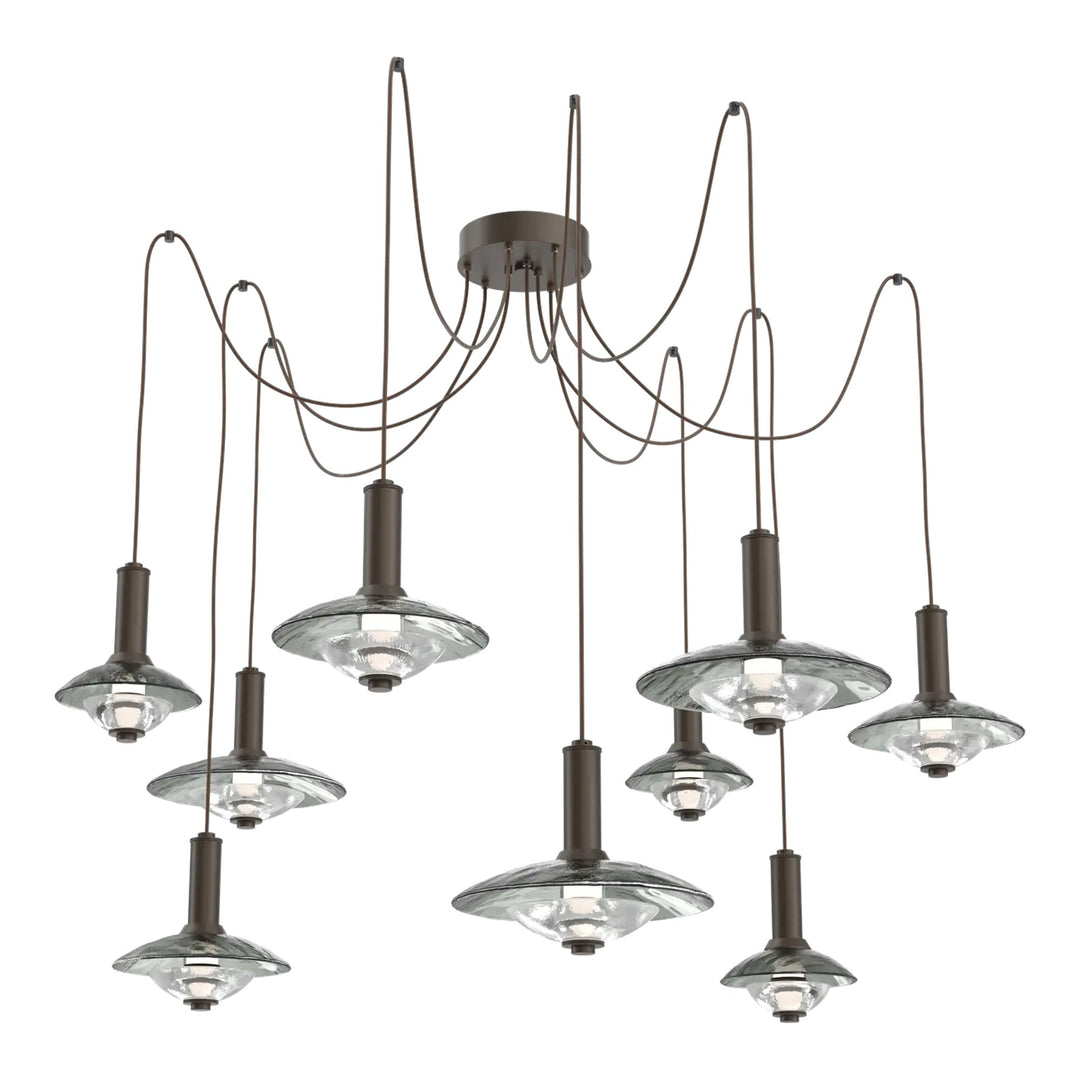 Cirrus Swag Chandelier by Hammerton Studio in Flat Bronze with Smoke Granite glass (9 Lights)