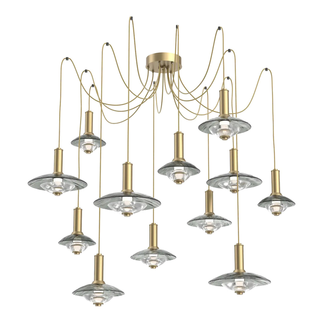 Cirrus Swag Chandelier by Hammerton Studio in Gilded Brass with Smoke Granite glass (12 Lights)