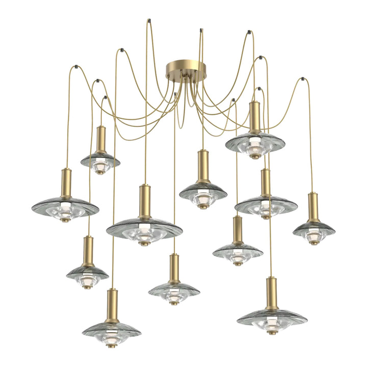 Cirrus Swag Chandelier by Hammerton Studio in Gilded Brass with Smoke Granite glass (12 Lights)