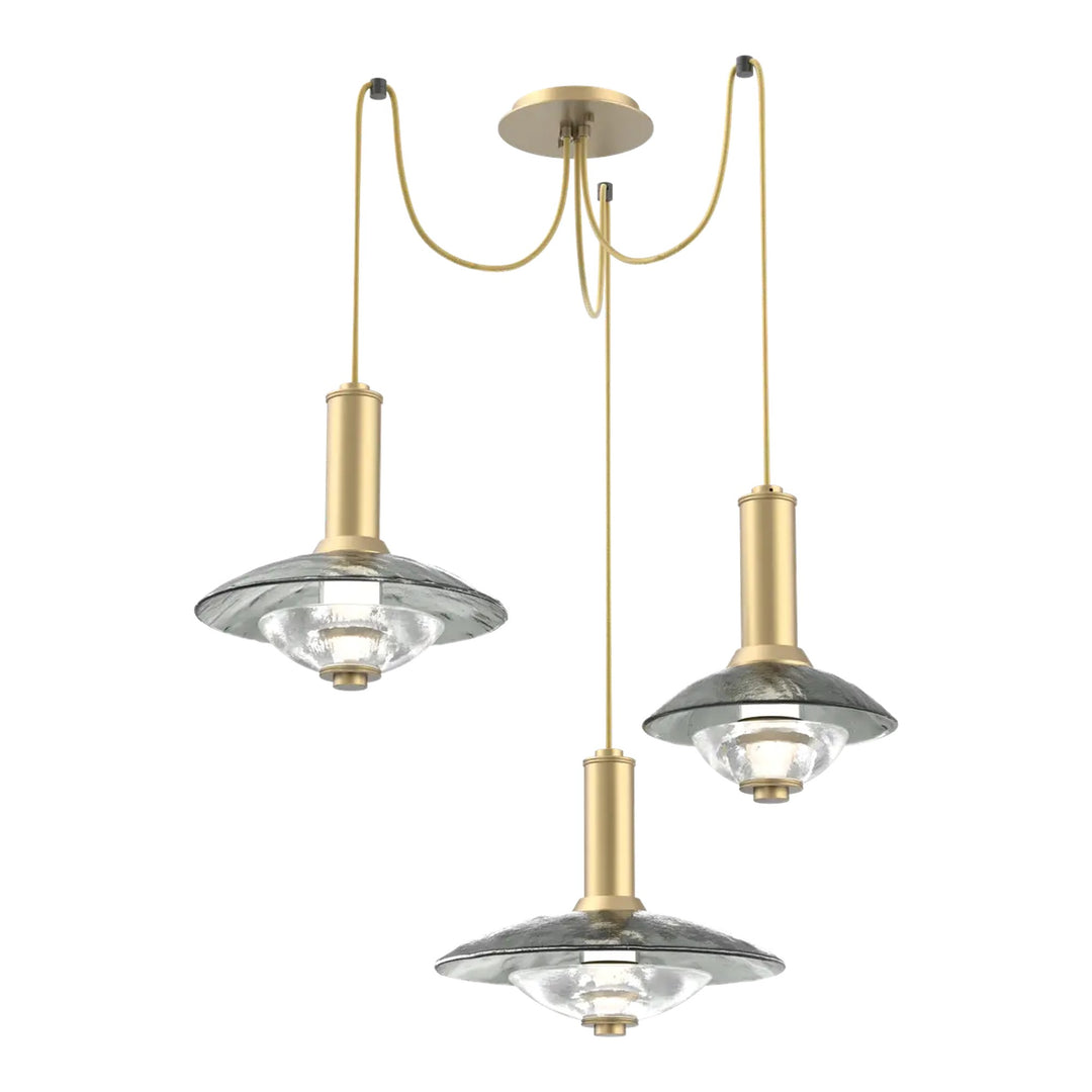 Cirrus Swag Chandelier by Hammerton Studio in Gilded Brass with Smoke Granite glass (3 Lights)