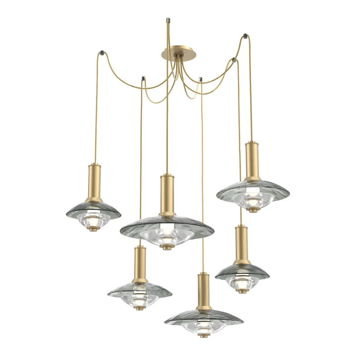 Cirrus Swag Chandelier by Hammerton Studio in Gilded Brass with Smoke Granite glass (6 Lights)