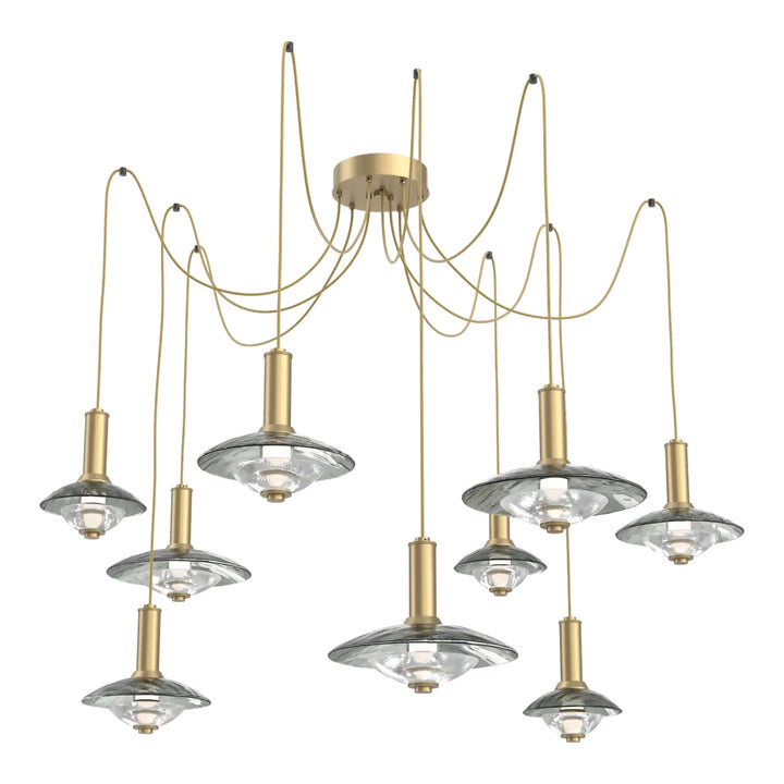 Cirrus Swag Chandelier by Hammerton Studio in Gilded Brass with Smoke Granite glass (9 Lights)
