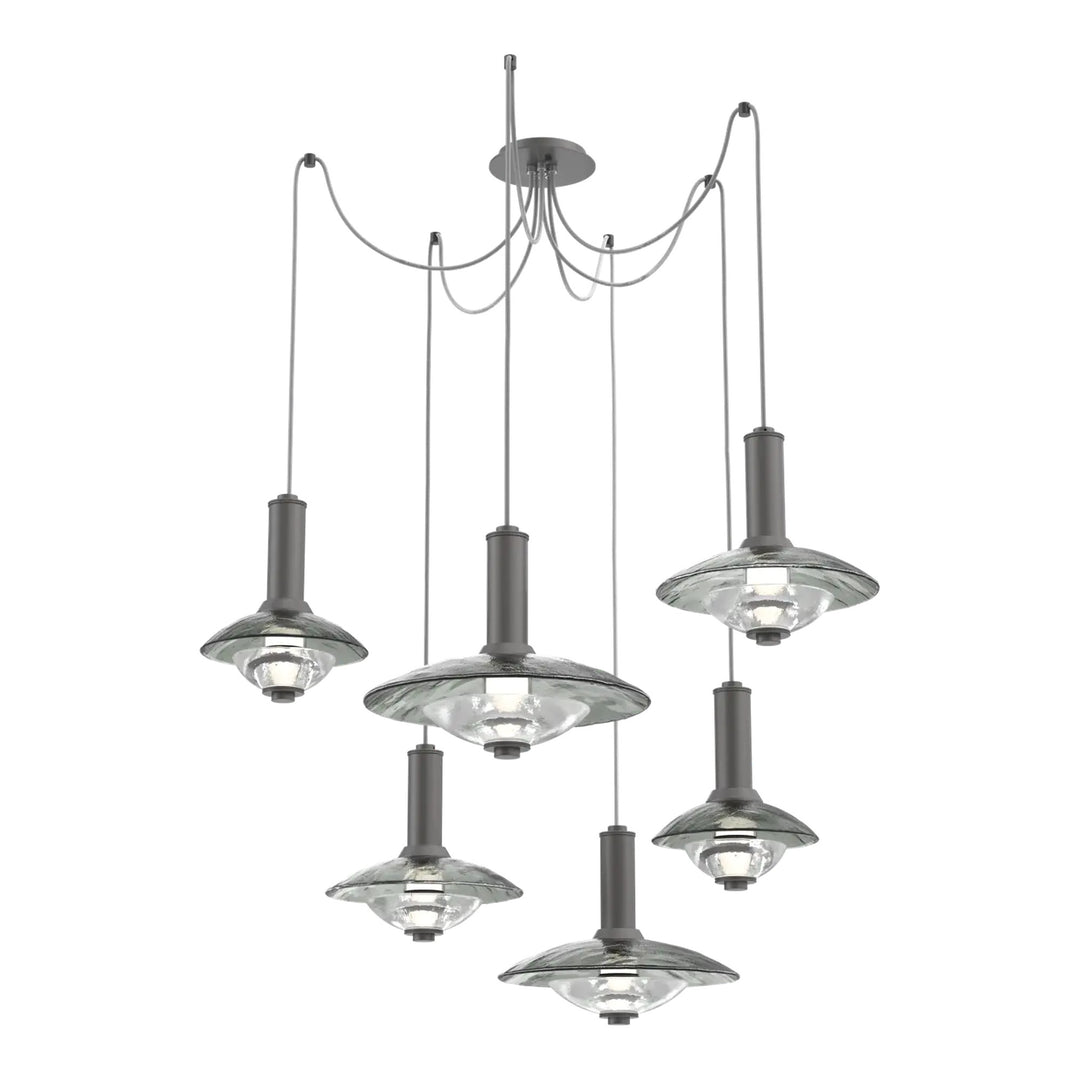 Cirrus Swag Chandelier by Hammerton Studio in Graphite with Smoke Granite glass (6 Lights)
