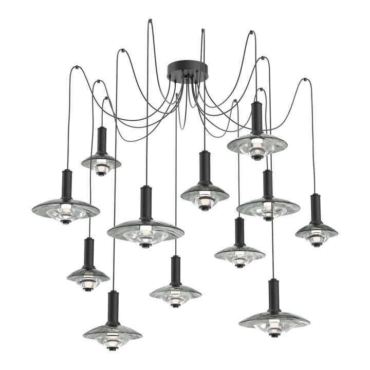 Cirrus Swag Chandelier by Hammerton Studio in Matte Black with Smoke Granite glass (12 Lights)